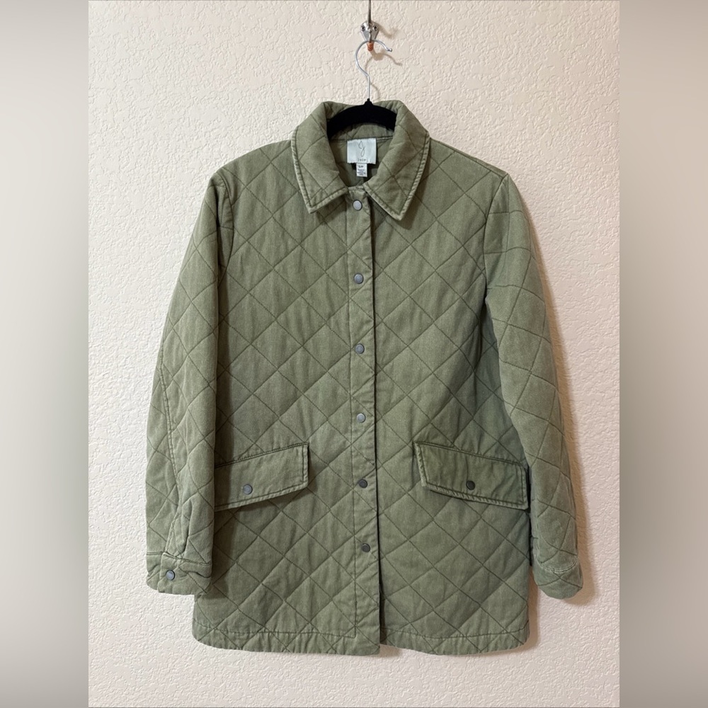 Joie Olive Green Quilted Chore Utility Jacket Sz S Cotton Pockets Classic